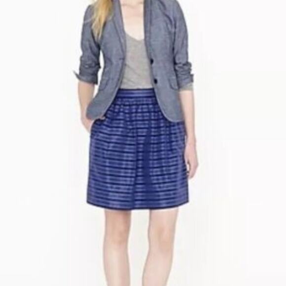 J. Crew Stripe Taffeta Mini Skirt Blue Size 2 Cotton Silk Blend A-line, Summer - Picture 1 of 5